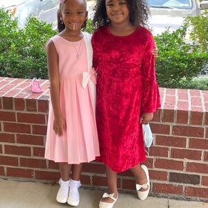 SUNNY FASHION PINK & WHITE PLEATED BOW DRESS SZ 10 EUC